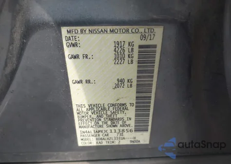 2018 Nissan Altima 2.5 Sr z USA, uszkodzony, nr VIN 1N4AL3APXJC113856